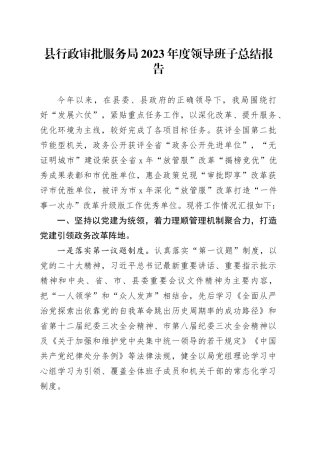 县行政审批服务局2023年度领导班子总结报告
