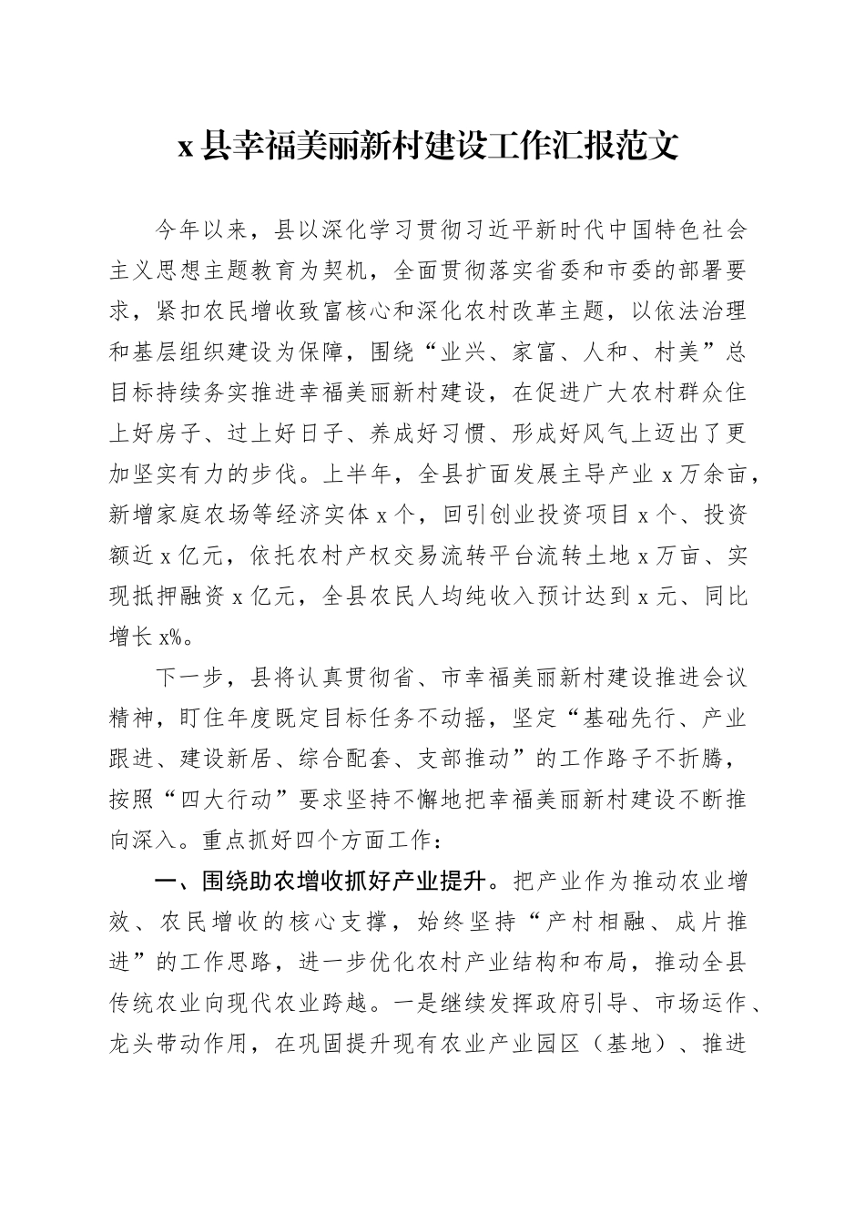 县幸福美丽新村建设工作汇报经验材料总结报告_第1页
