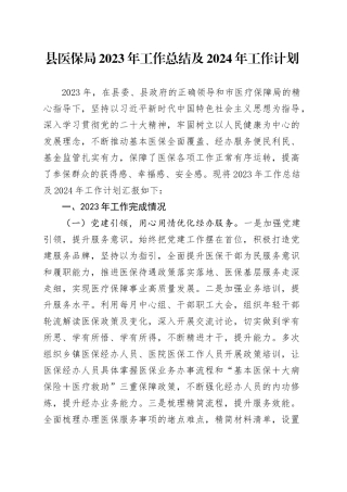 县医保局2023年工作总结及2024年工作计划