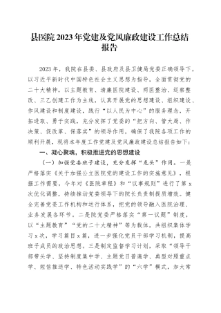 县医院2023年党建及党风廉政建设工作总结报告
