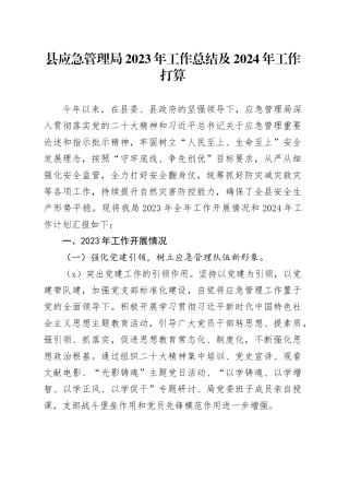 县应急管理局2023年工作总结及2024年工作打算（20240105）