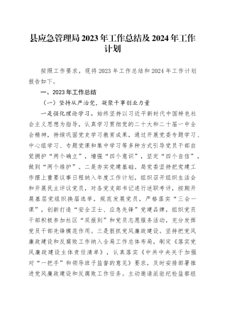 县应急管理局2023年工作总结及2024年工作计划
