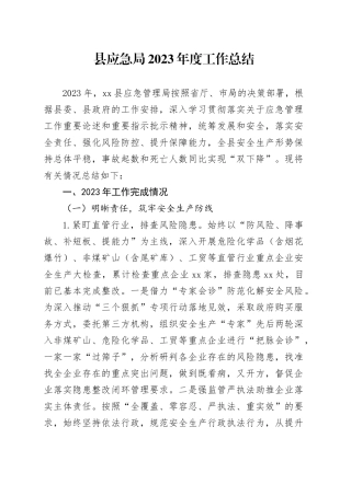 县应急局2023年度工作总结