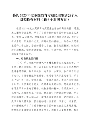 县长2023年度主题教育专题民主生活会个人对照检查材料（新6个对照方面）