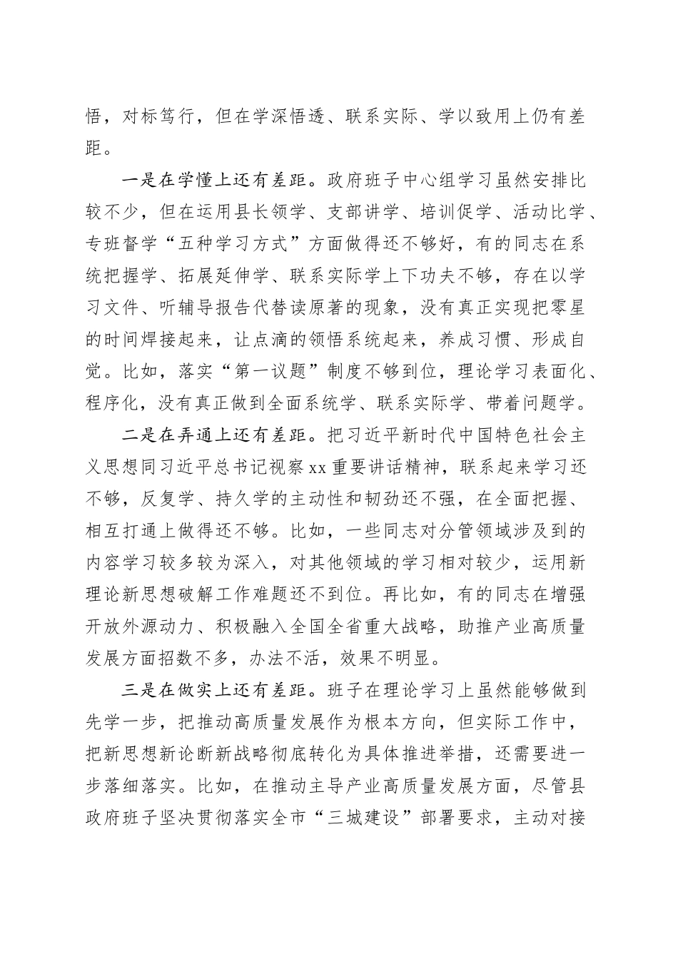 县政府领导班子2023年度专题民主生活会对照检查材料_第2页