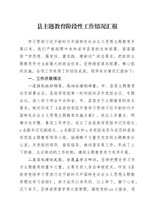 县主题教育阶段性工作情况汇报