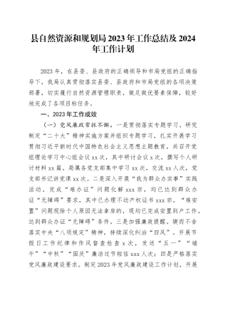 县自然资源和规划局2023年工作总结及2024年工作计划