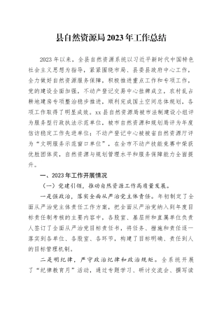 县自然资源局2023年工作总结（20231226）