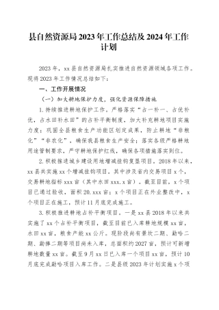 县自然资源局2023年工作总结及2024年工作计划（20240109）
