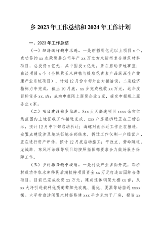乡2023年工作总结和2024年工作计划（20231214）