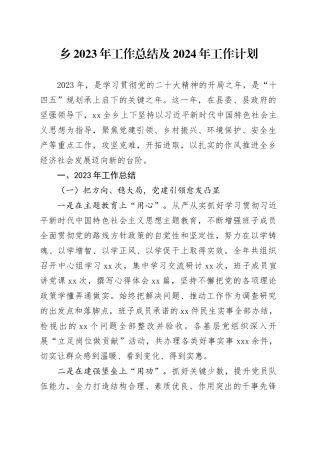 乡2023年工作总结及2024年工作计划（20240109）