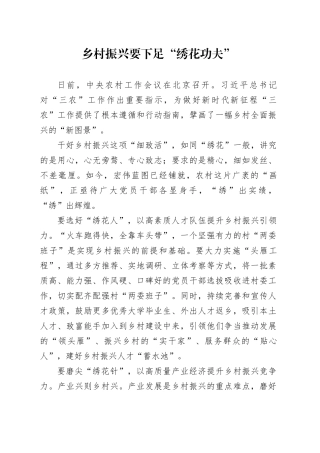 乡村振兴要下足“绣花功夫”