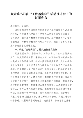 乡党委书记在“工作落实年”活动推进会上的汇报发言