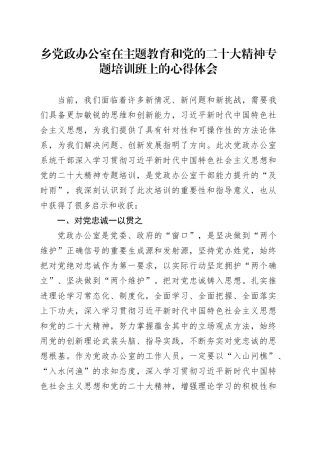 乡党政办公室在主题教育和党的二十大精神专题培训班上的心得体会
