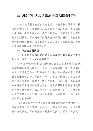 乡民主生活会党政班子对照检查材料