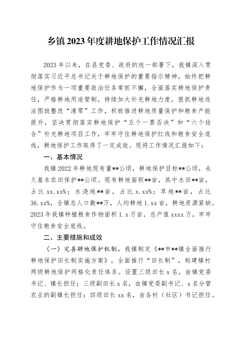 乡镇街道2023年度耕地保护工作情况汇报(1)_第1页