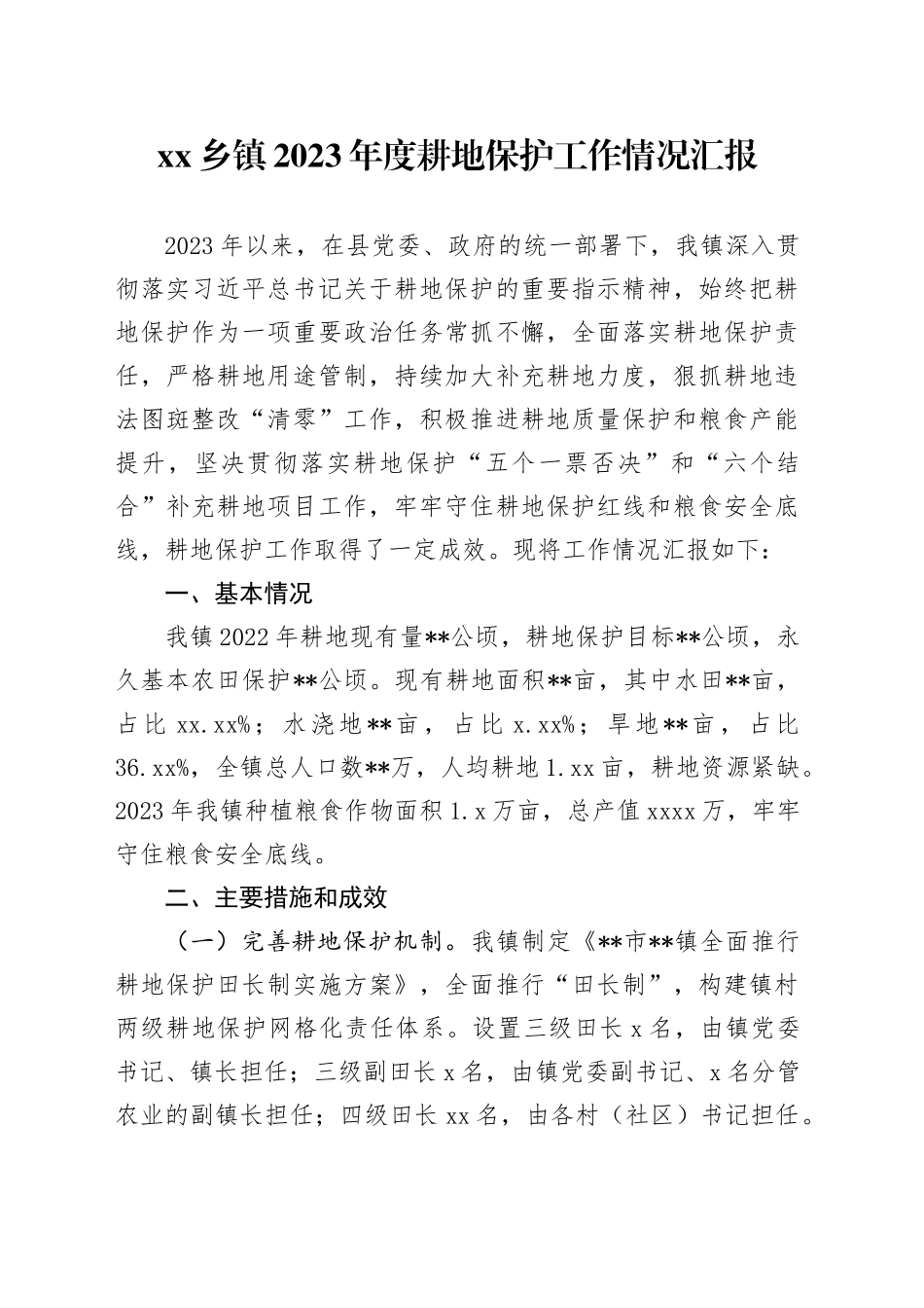 乡镇街道2023年度耕地保护工作情况汇报_第1页