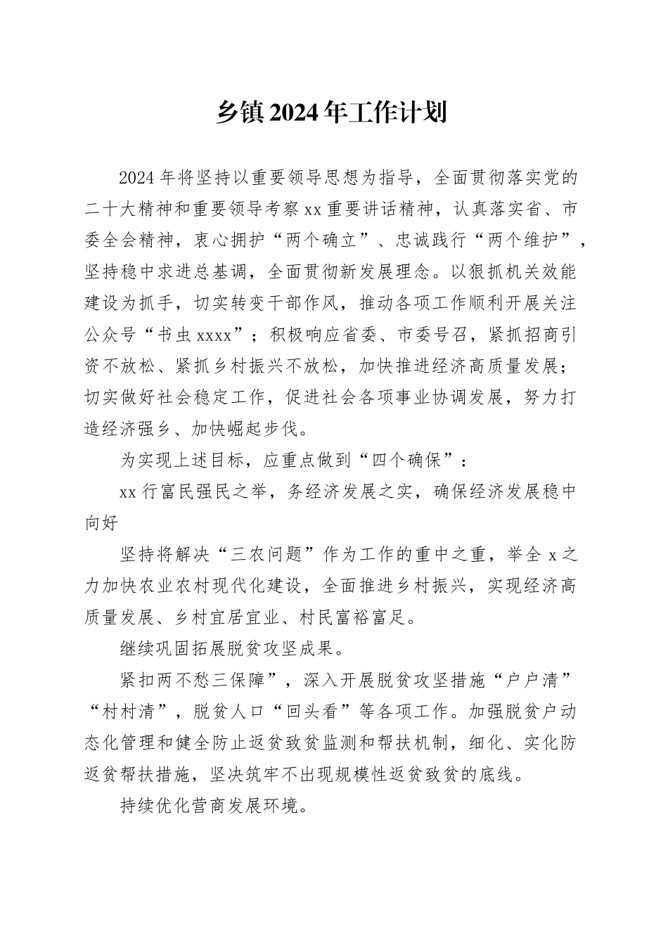 乡镇街道2024年工作计划_第1页