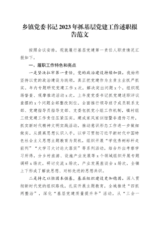 乡镇街道党委书记2023年抓基层党建工作述职报告党的建设第一责任人职责汇报总结20231229