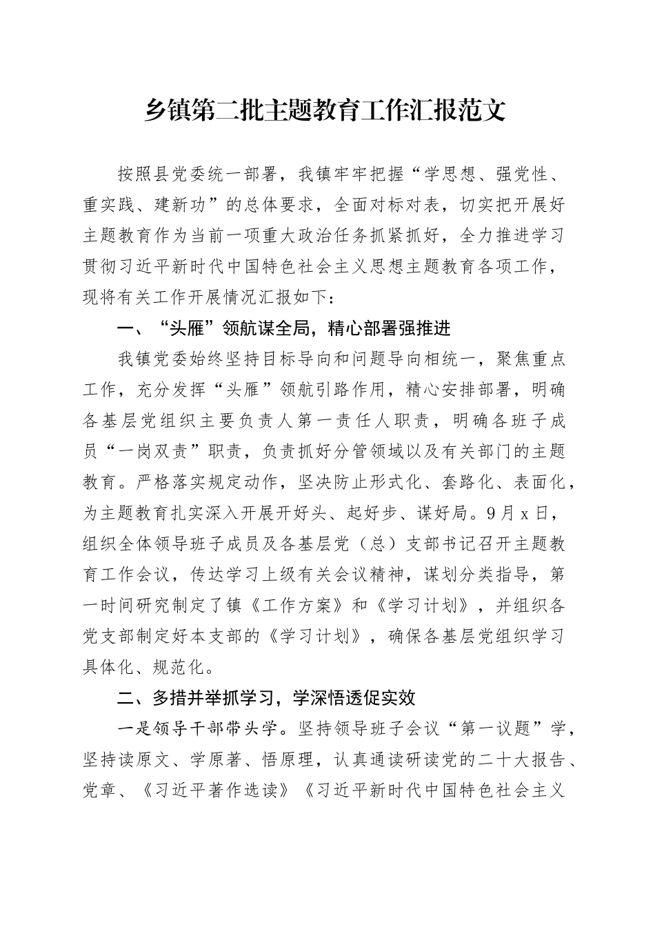 乡镇街道第二批主题教育工作汇报总结报告含问题_第1页