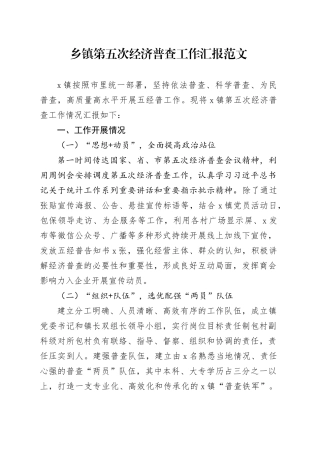 乡镇街道第五次经济普查工作汇报总结报告