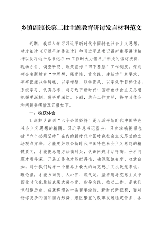 乡镇街道副镇长主题教育研讨发言材料收获体会第二批次个人问题对照检查检视剖析发言提纲20240115