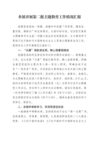 乡镇街道开展第二批主题教育工作情况汇报