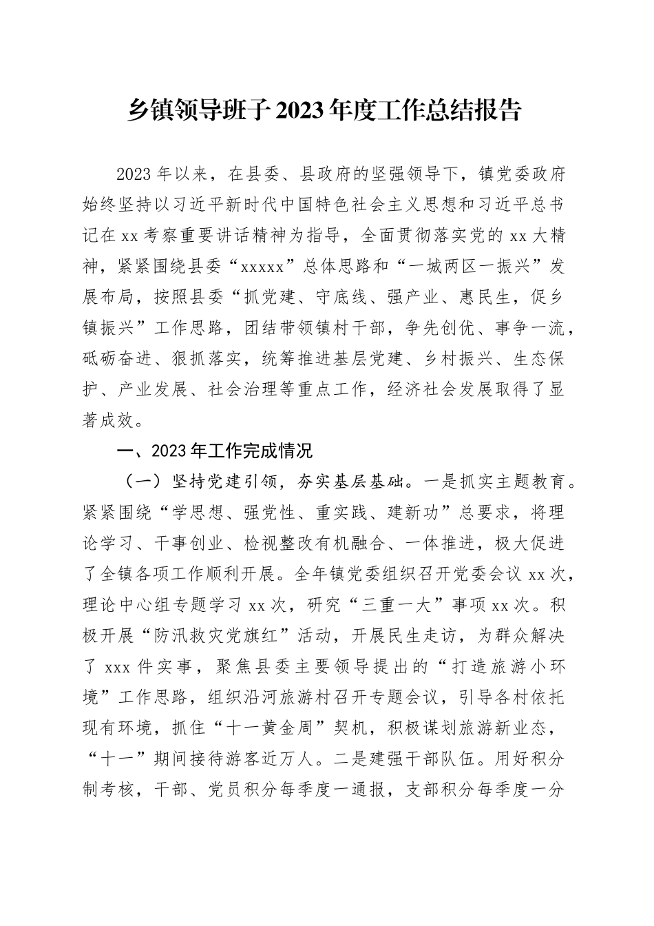 乡镇街道领导班子2023年度工作总结报告_第1页