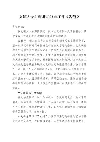 乡镇街道人大主席团2023年工作报告（总结汇报）20240122