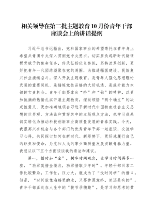 相关领导在第二批主题教育10月份青年干部座谈会上的讲话提纲
