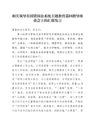相关领导在国资国企系统主题教育巡回指导座谈会上的汇报发言
