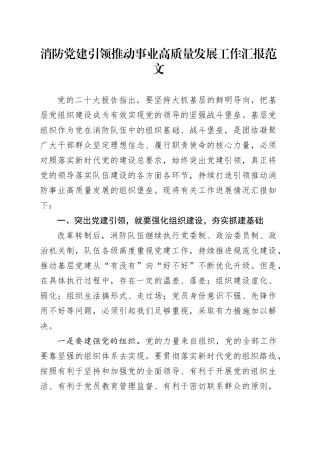 消防党建引领推动事业高质量发展工作汇报党建总结报告经验材料