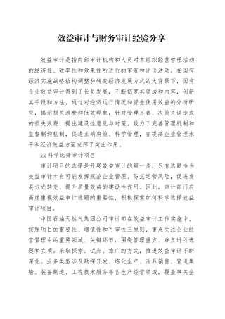 效益审计与财务审计经验分享