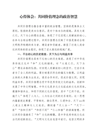 心得体会：共同价值理念的政治智慧