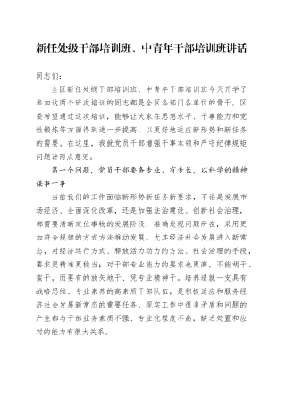 新任处级干部培训班、中青年干部培训班讲话