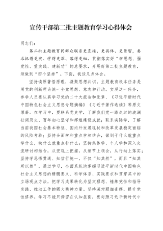 宣传干部第二批主题教育学习心得体会