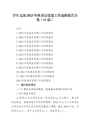 学生支部2023年抓基层党建工作述职报告合集（11篇）