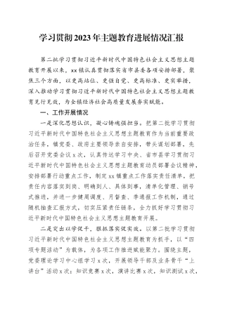学习贯彻2023年主题教育进展情况汇报
