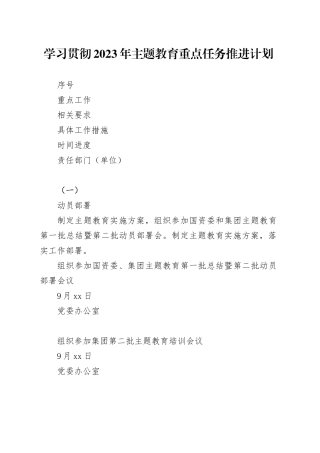 学习贯彻2023年主题教育重点任务推进计划