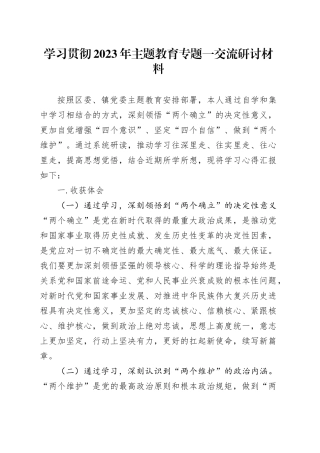 学习贯彻2023年主题教育专题一交流研讨材料