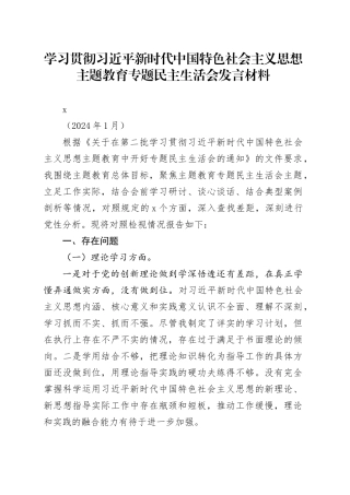 学习贯彻习近平新时代中国特色社会主义思想主题教育专题民主生活会发言材料