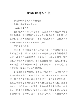 学习胡昌升书记讲话心得及工作计划（统战部）