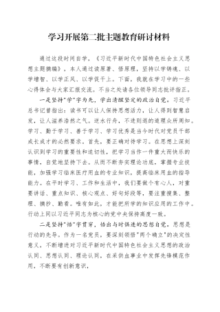 学习开展第二批主题教育研讨材料