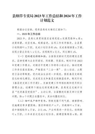 烟草局2023年工作总结和2024年工作计划公司企业