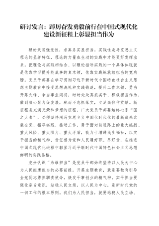 研讨发言：踔厉奋发勇毅前行在中国式现代化建设新征程上彰显担当作为