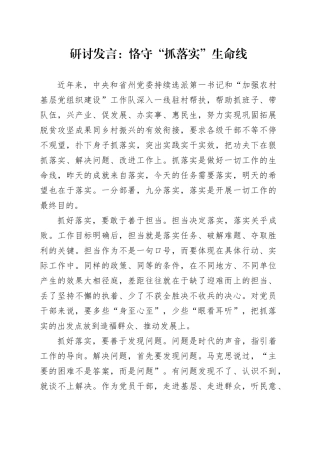 研讨发言：恪守“抓落实”生命线