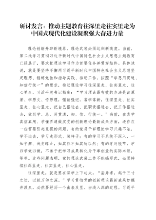 研讨发言：推动主题教育往深里走往实里走为中国式现代化建设凝聚强大奋进力量