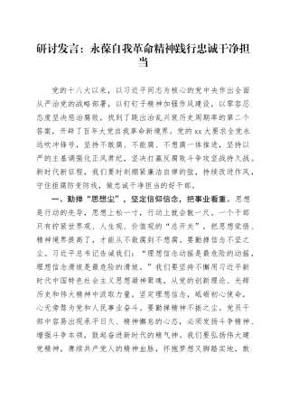 研讨发言：永葆自我革命精神践行忠诚干净担当