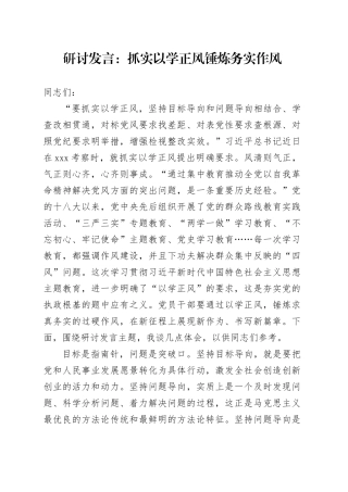 研讨发言：抓实以学正风  锤炼务实作风