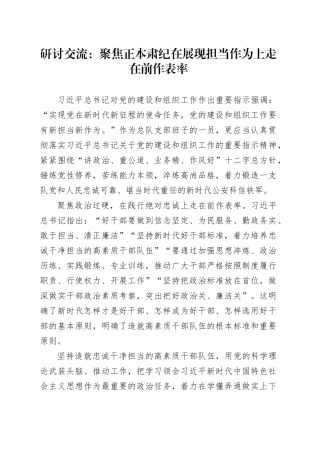 研讨交流：聚焦正本肃纪在展现担当作为上走在前作表率